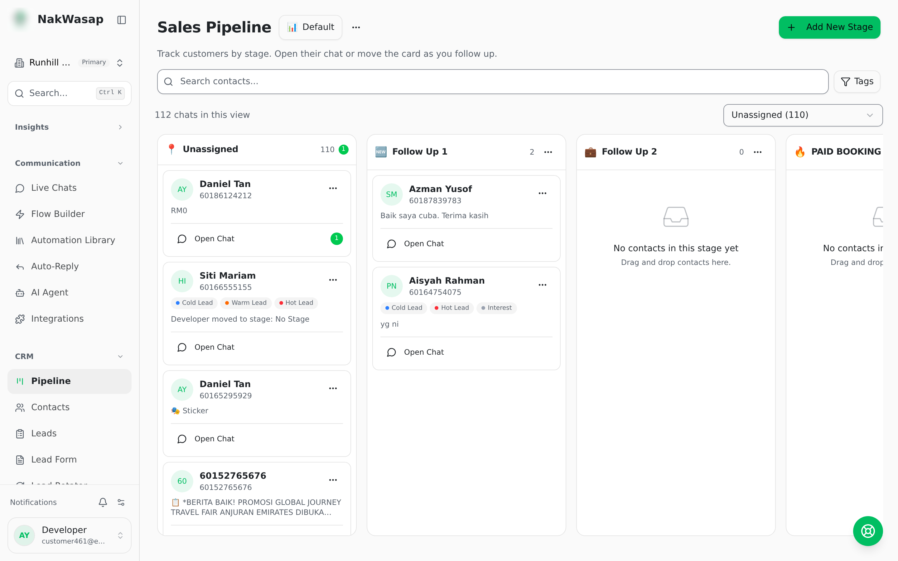 Kanban board with several stages populated