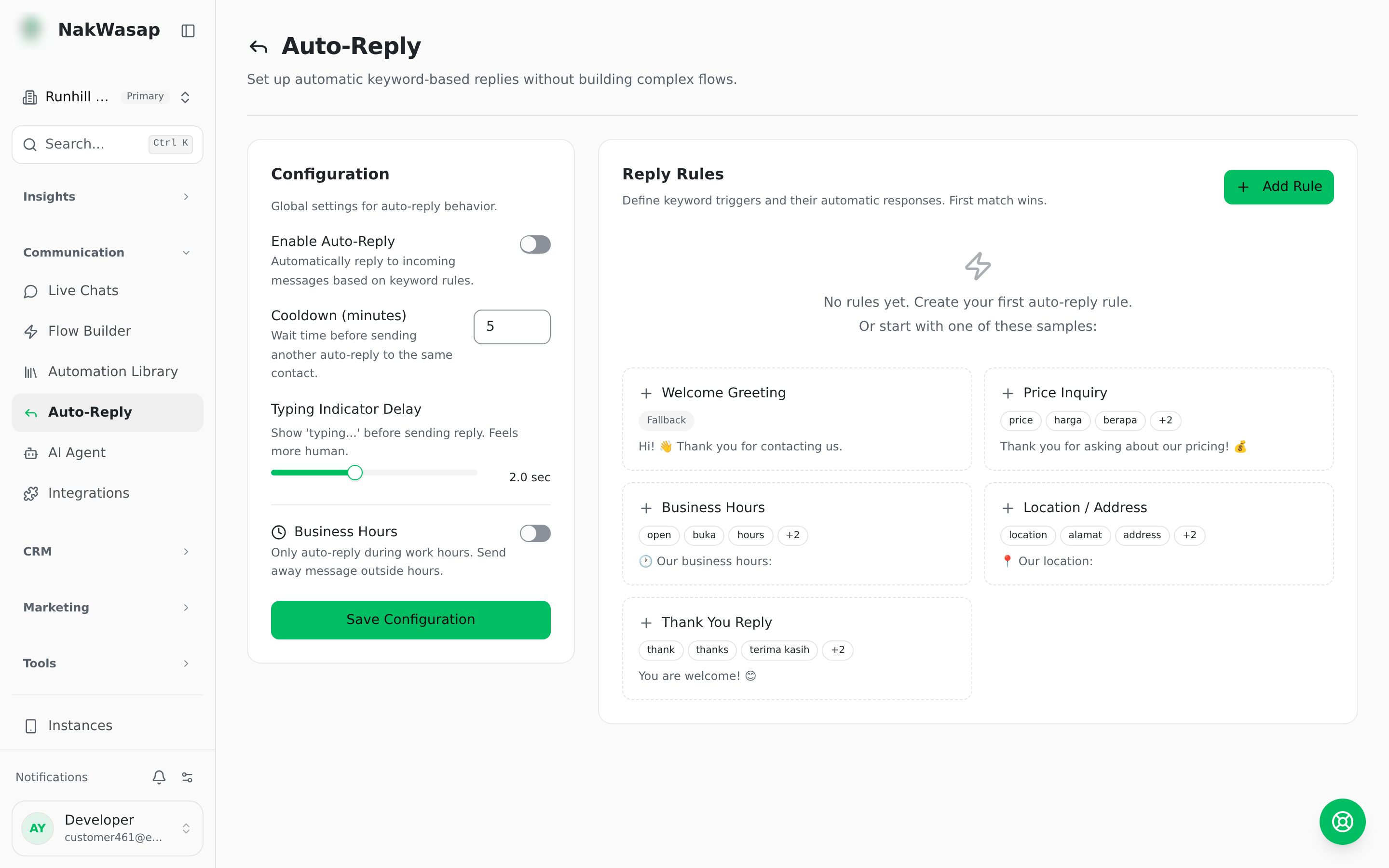 Rule list plus the rule editor