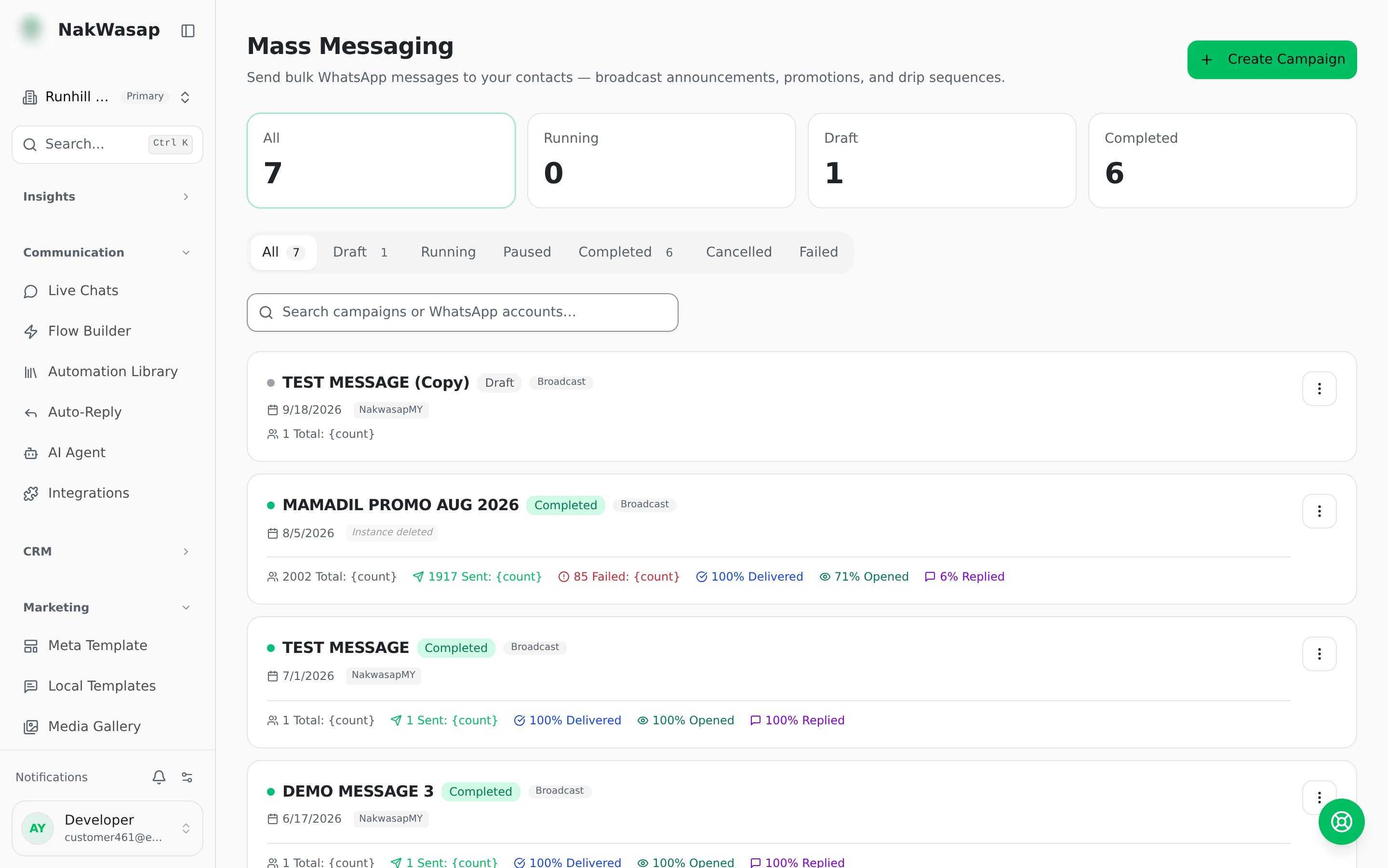 Sent / delivered / read / replied report