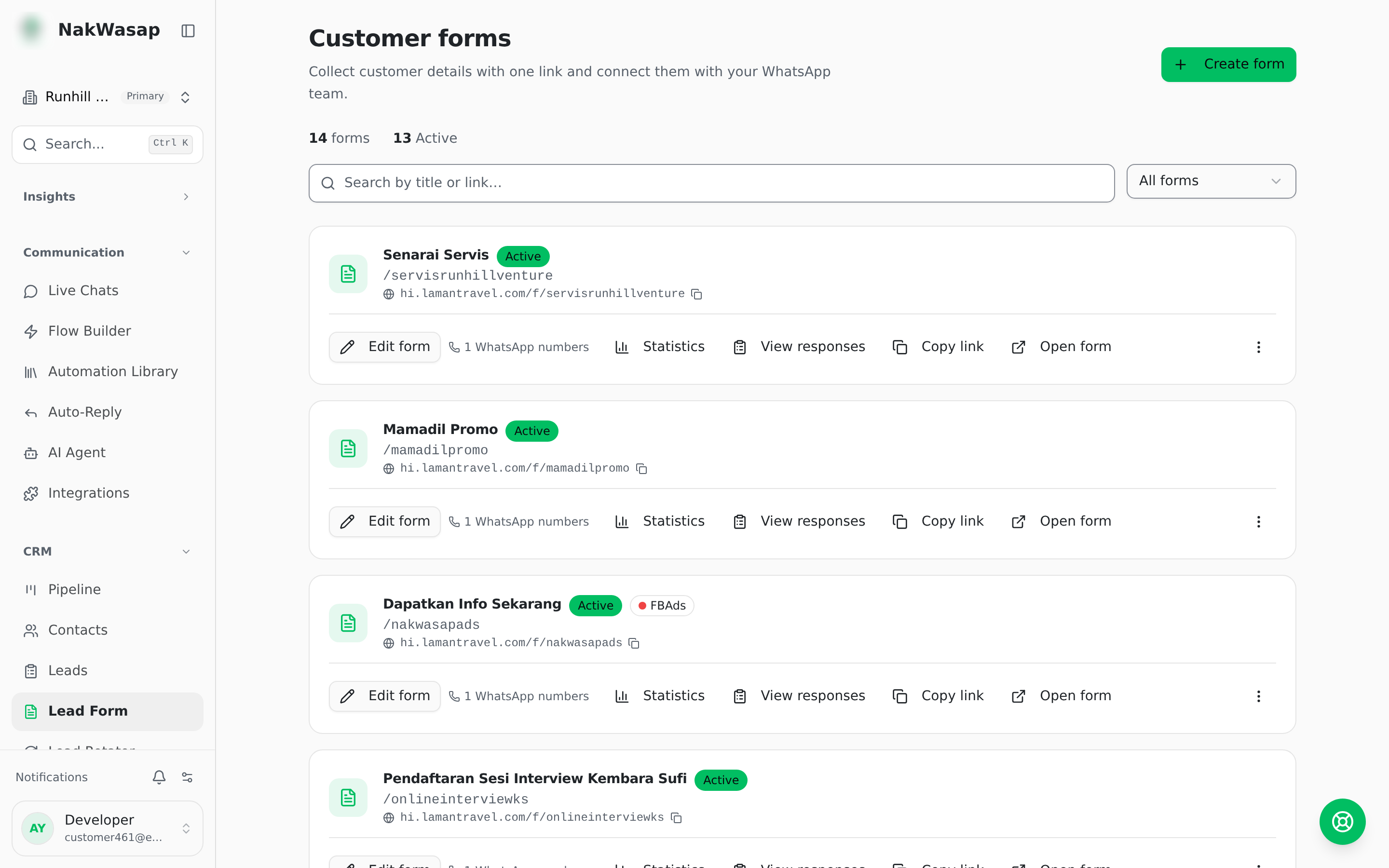 Form builder with fields and the rotation settings