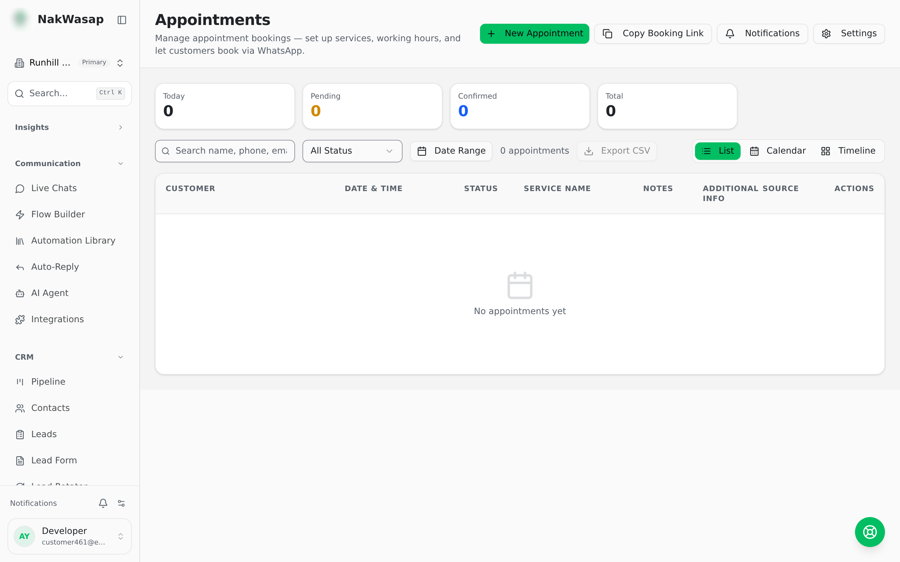 Calendar view with bookings